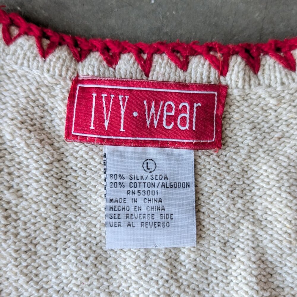 Vintage Southwestern Silk Cotton Beaded Knit Sweater Vest large boho fall - Picture 7 of 8